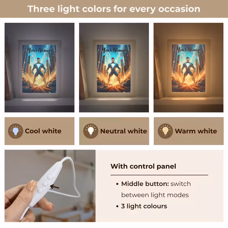 Superhelden - Kinderen - Jongens Light Box met kabel (Kinderlampje) klein -USP_lichtkleurEN