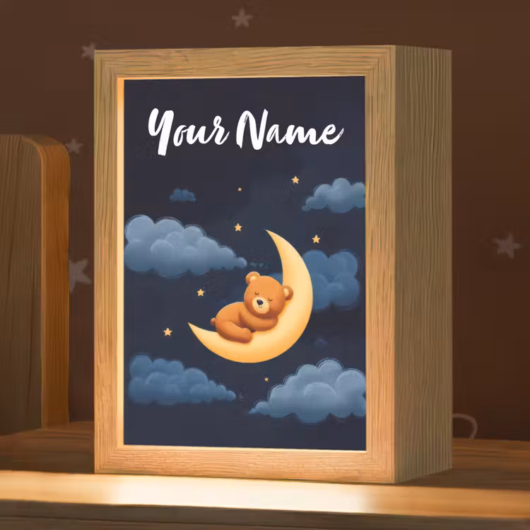 Teddybeer - Maan - Wolken - Sterren Light Box met kabel (Kinderlampje) klein -zzz_3d_website