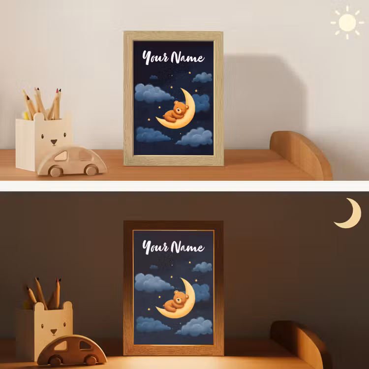 Teddybeer - Maan - Wolken - Sterren Light Box met kabel (Kinderlampje) klein -sfeer3_kind