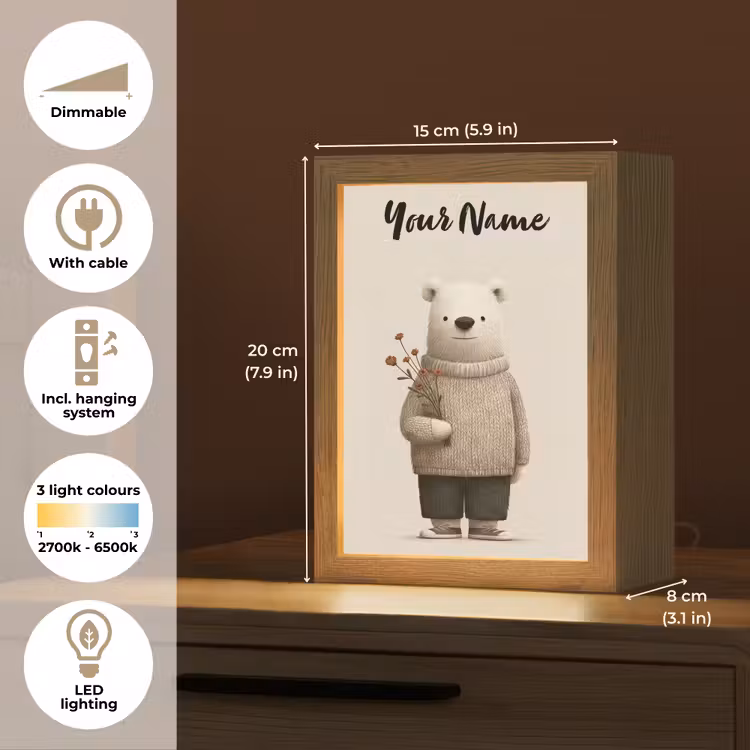 Knuffelbeer - Oranje bloemen - Vriendelijk Light Box met kabel (Kinderlampje) klein -USP_EN