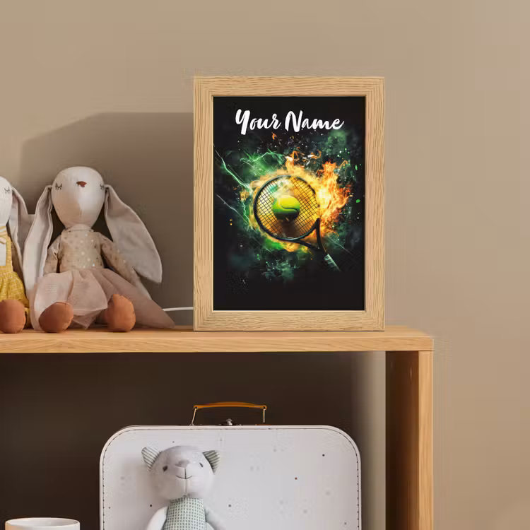 Tennis - Racket - Vuur - Groen Light Box met kabel (Kinderlampje) klein -sfeer2_kind