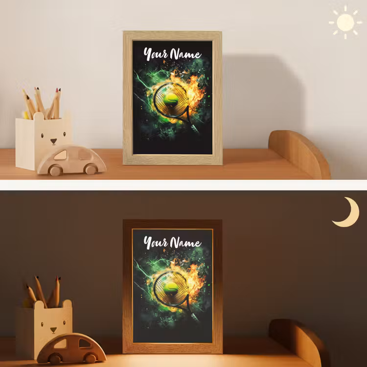 Tennis - Racket - Vuur - Groen Light Box met kabel (Kinderlampje) klein -sfeer3_kind