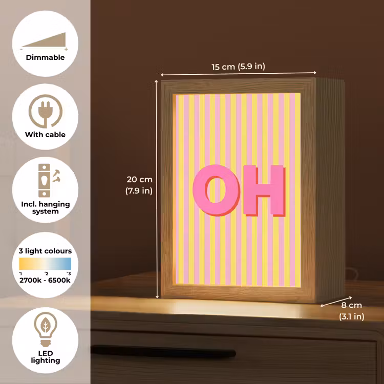 Tekst - Strepen - Roze Light Box met kabel (Kinderlampje) klein -USP_EN