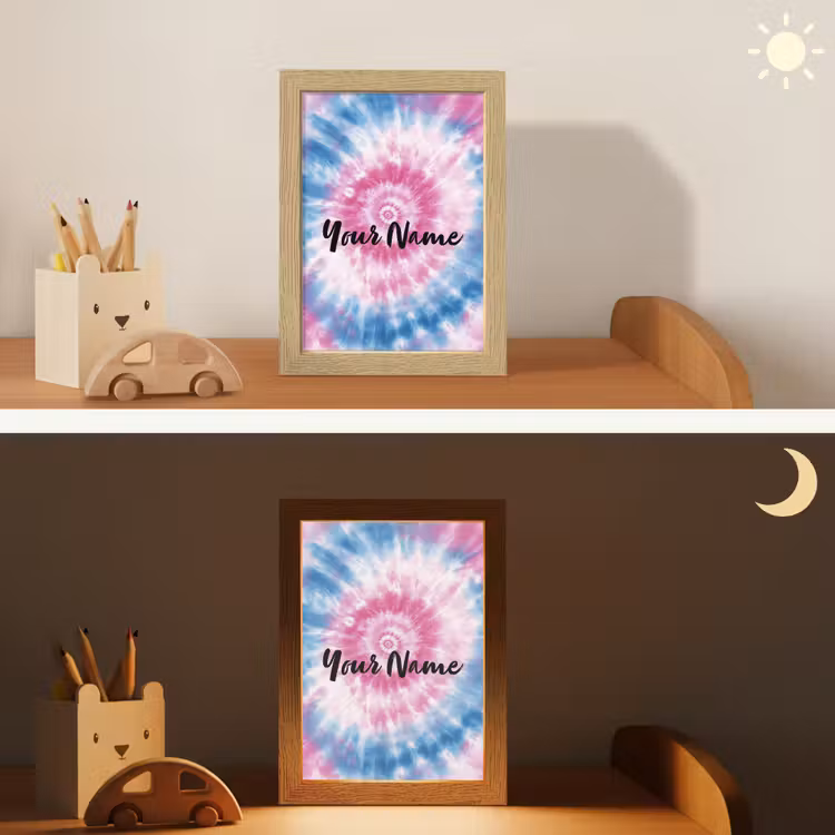 Tie dye - Abstract - Blauw - Roze Light Box met kabel (Kinderlampje) klein -sfeer3_kind