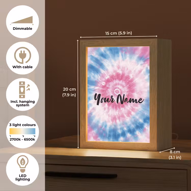 Tie dye - Abstract - Blauw - Roze Light Box met kabel (Kinderlampje) klein -USP_EN