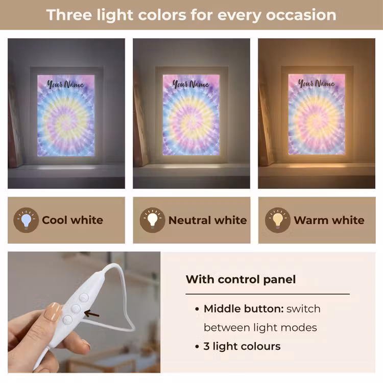 Tie Dye - Klassiek - Pasteltinten Light Box met kabel (Kinderlampje) klein -USP_lichtkleurEN