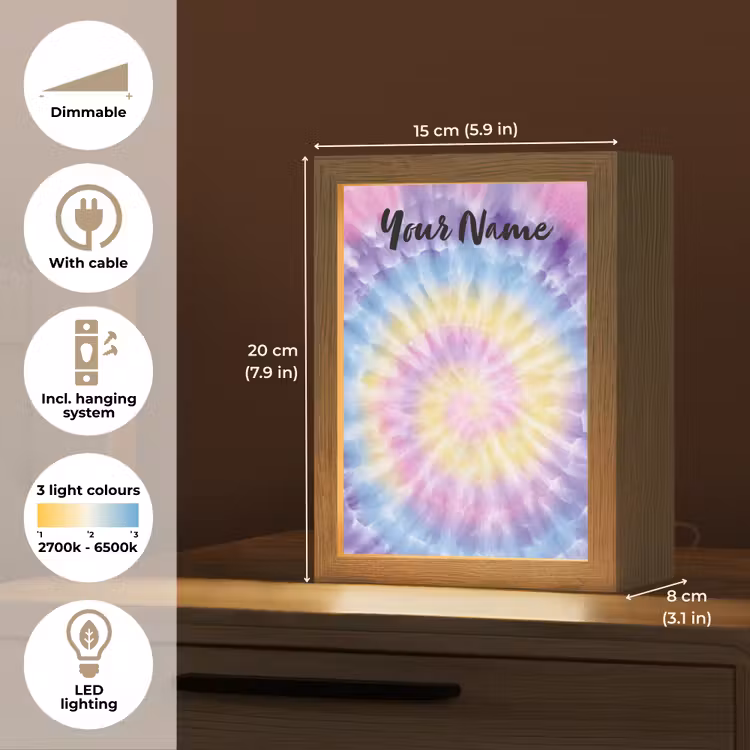 Tie Dye - Klassiek - Pasteltinten Light Box met kabel (Kinderlampje) klein -USP_EN