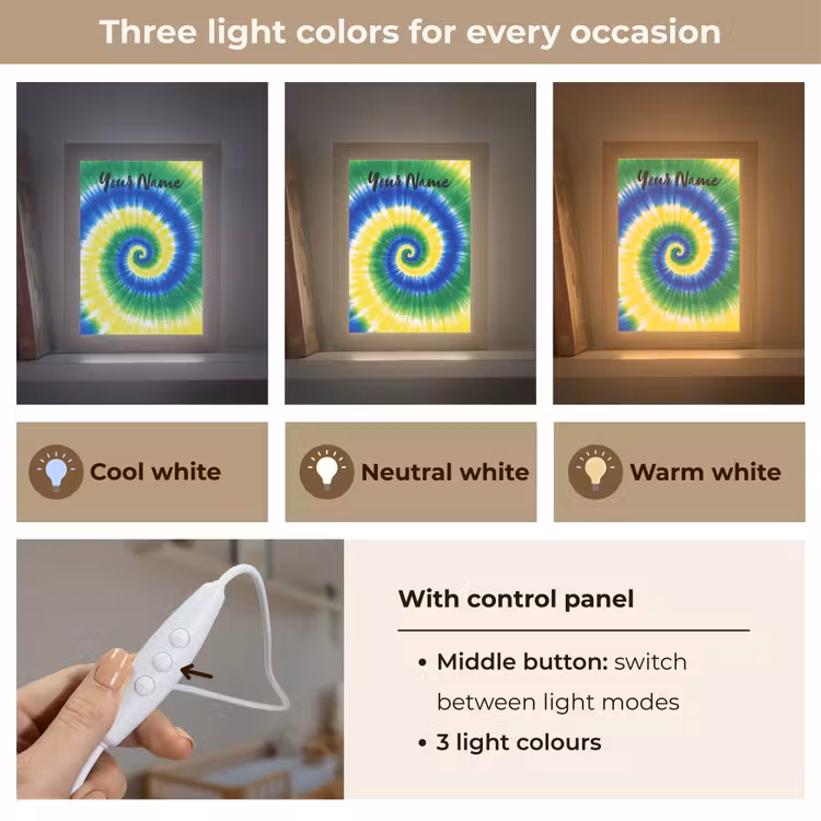 Tie Dye - Groen - Klassiek Light Box met kabel (Kinderlampje) klein -USP_lichtkleurEN