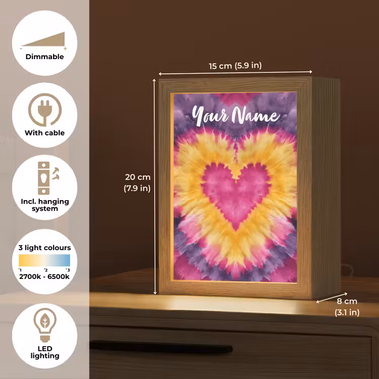 Tie dye - Hartvorm - Vlammen - Paars Light Box met kabel (Kinderlampje) klein -USP_EN