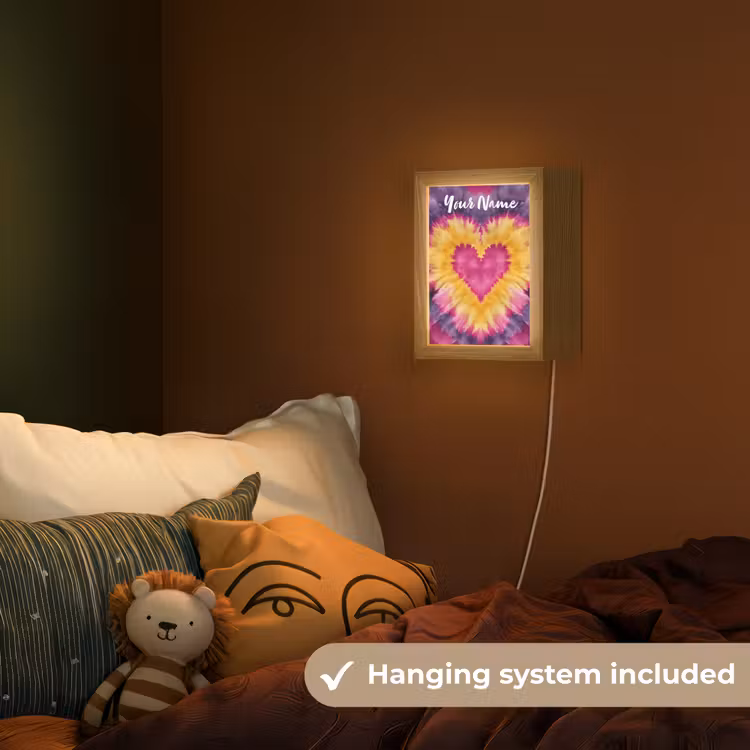Tie dye - Hartvorm - Vlammen - Paars Light Box met kabel (Kinderlampje) klein -sfeer5_kind_EN