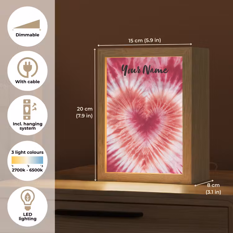 Tie Dye - Hartvorm - Roze Light Box met kabel (Kinderlampje) klein -USP_EN