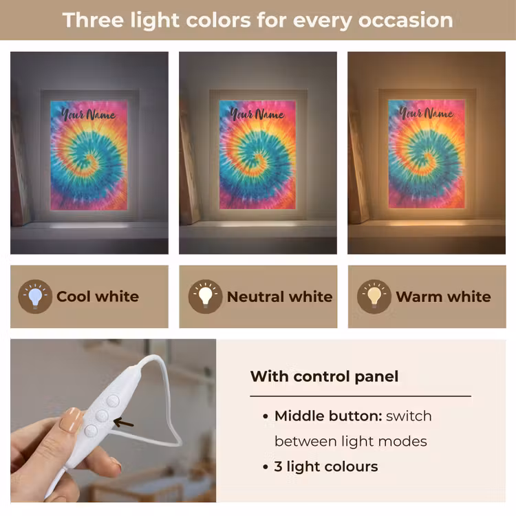 Tie Dye - Regenboogtinten - Klassiek Light Box met kabel (Kinderlampje) klein -USP_lichtkleurEN