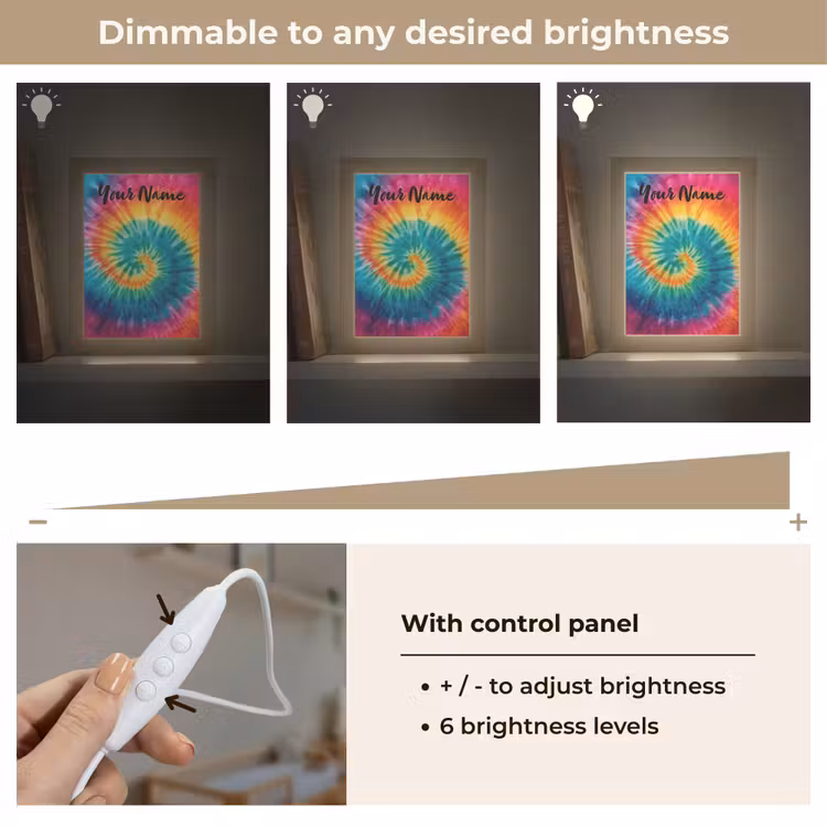 Tie Dye - Regenboogtinten - Klassiek Light Box met kabel (Kinderlampje) klein -USP_dimbaarEN