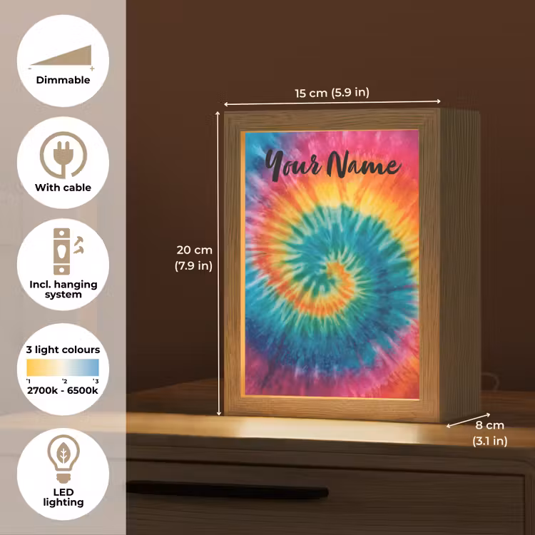 Tie Dye - Regenboogtinten - Klassiek Light Box met kabel (Kinderlampje) klein -USP_EN