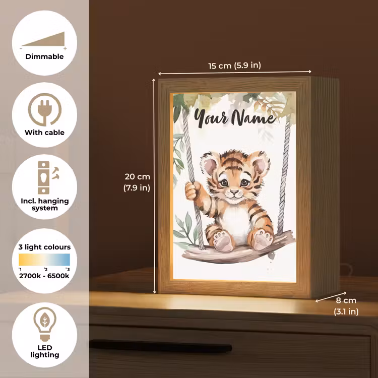 Tijger - Dier - Kinderen - Jungle Light Box met kabel (Kinderlampje) klein -USP_EN