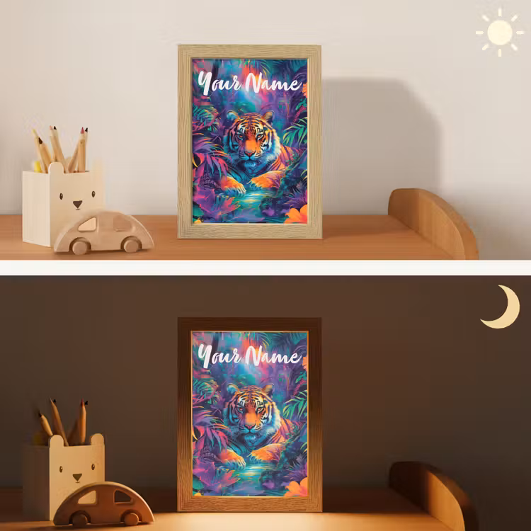 Tijger - Dier - Jungle - Kleurrijk Light Box met kabel (Kinderlampje) klein -sfeer3_kind