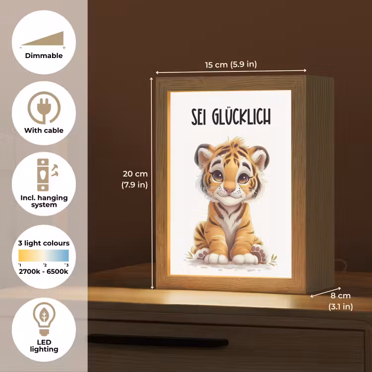 Tijger - Wees gelukkig - Quote - Dier Light Box met kabel (Kinderlampje) klein -USP_EN