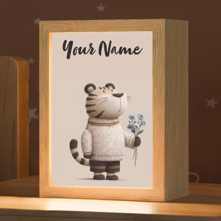 Tijger - Blauwe bloemen - Rustig Light Box met kabel (Kinderlampje) klein -zzz_3d_website