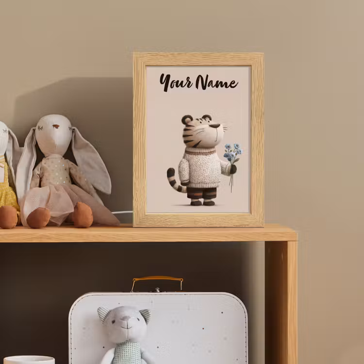 Tijger - Blauwe bloemen - Rustig Light Box met kabel (Kinderlampje) klein -sfeer2_kind