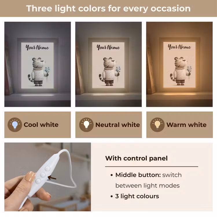 Tijger - Blauwe bloemen - Rustig Light Box met kabel (Kinderlampje) klein -USP_lichtkleurEN