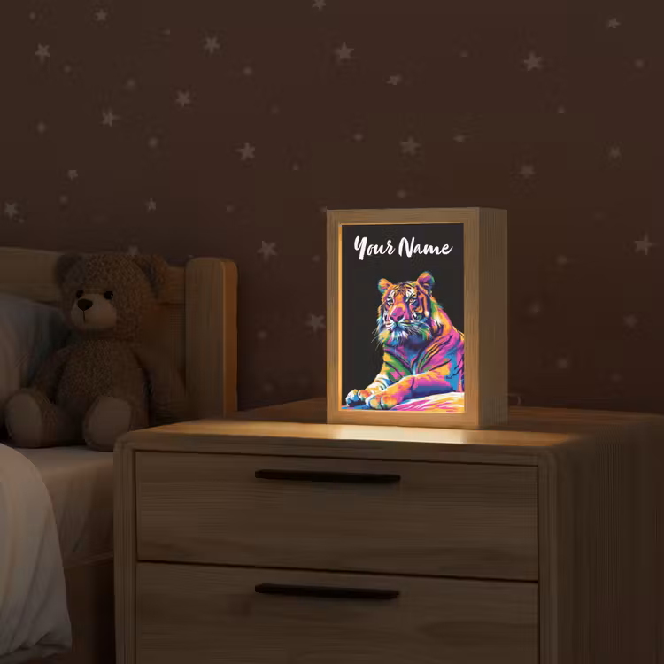 Tijger - Kleurrijk - Dieren - Zwart - Neon Light Box met kabel (Kinderlampje) klein -sfeer1_kind