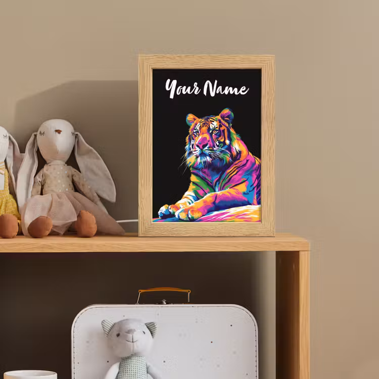 Tijger - Kleurrijk - Dieren - Zwart - Neon Light Box met kabel (Kinderlampje) klein -sfeer2_kind