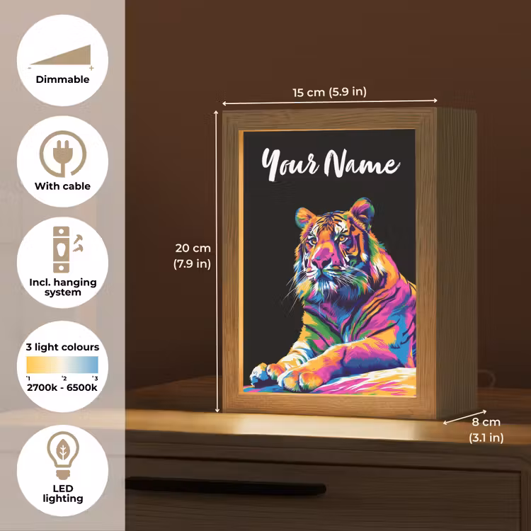 Tijger - Kleurrijk - Dieren - Zwart - Neon Light Box met kabel (Kinderlampje) klein -USP_EN