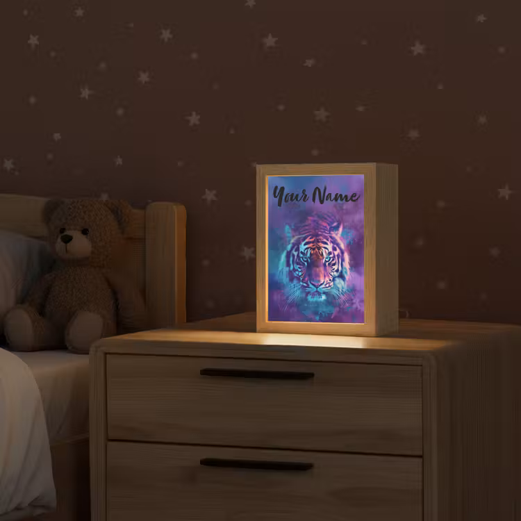 Tijger - Kleurrijk - Rook - Dieren Light Box met kabel (Kinderlampje) klein -sfeer1_kind