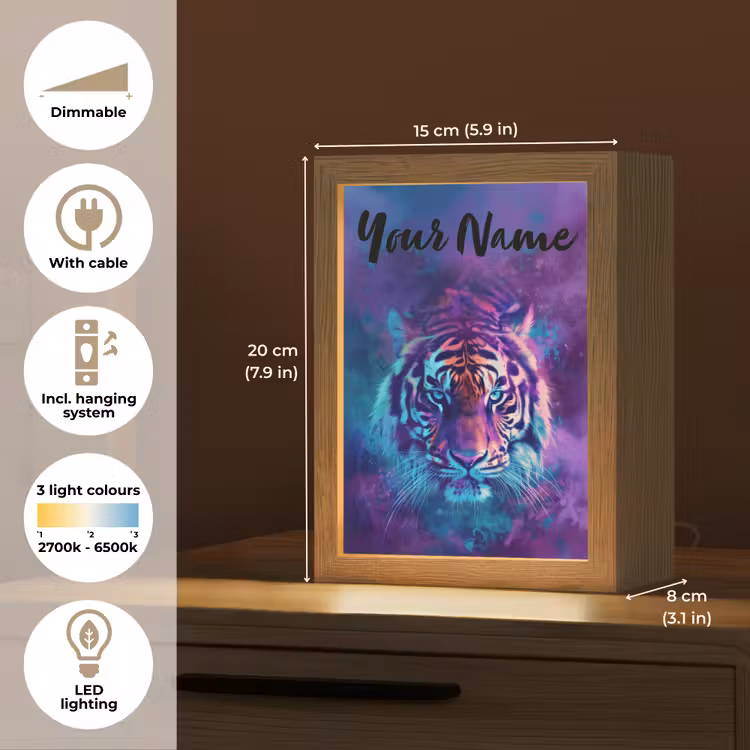 Tijger - Kleurrijk - Rook - Dieren Light Box met kabel (Kinderlampje) klein -USP_EN