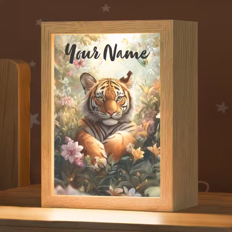 Tijger - Bloemen - Jungle - Dieren Light Box met kabel (Kinderlampje) klein -zzz_3d_website