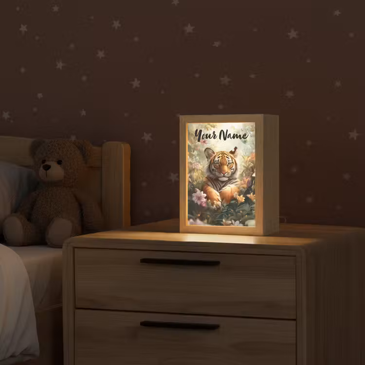 Tijger - Bloemen - Jungle - Dieren Light Box met kabel (Kinderlampje) klein -sfeer1_kind