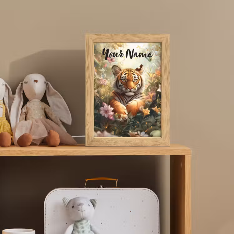 Tijger - Bloemen - Jungle - Dieren Light Box met kabel (Kinderlampje) klein -sfeer2_kind