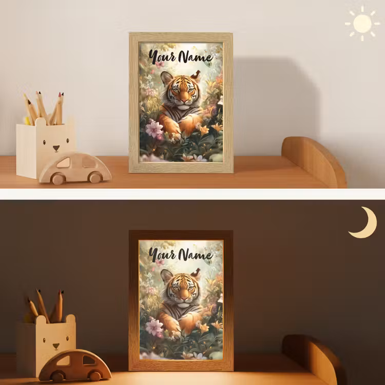 Tijger - Bloemen - Jungle - Dieren Light Box met kabel (Kinderlampje) klein -sfeer3_kind