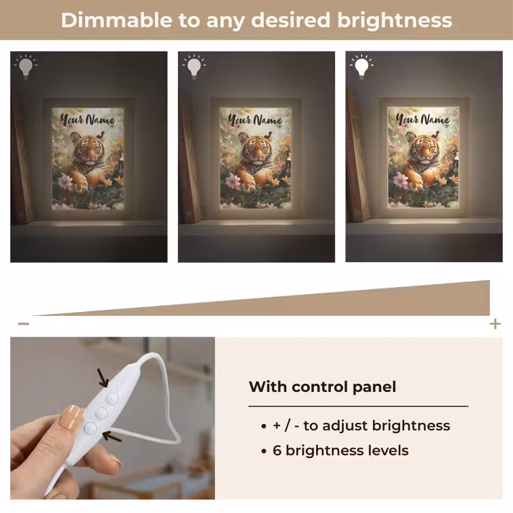 Tijger - Bloemen - Jungle - Dieren Light Box met kabel (Kinderlampje) klein -USP_dimbaarEN