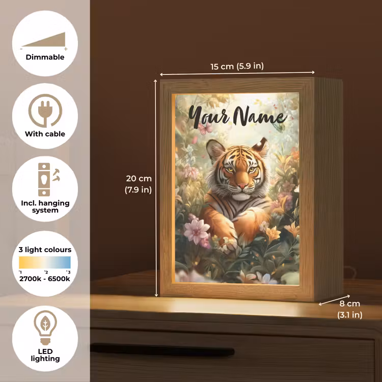 Tijger - Bloemen - Jungle - Dieren Light Box met kabel (Kinderlampje) klein -USP_EN