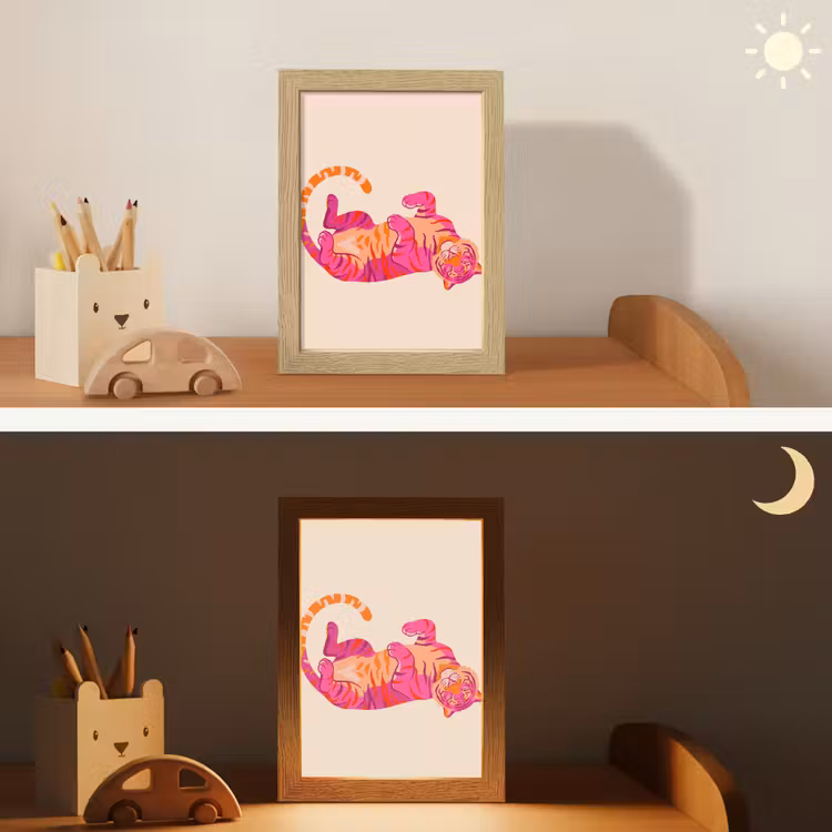 Tijger - Roze - Oranje Light Box met kabel (Kinderlampje) klein -sfeer3_kind