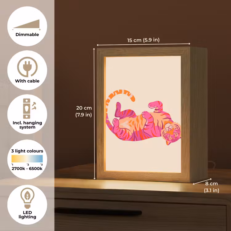 Tijger - Roze - Oranje Light Box met kabel (Kinderlampje) klein -USP_EN
