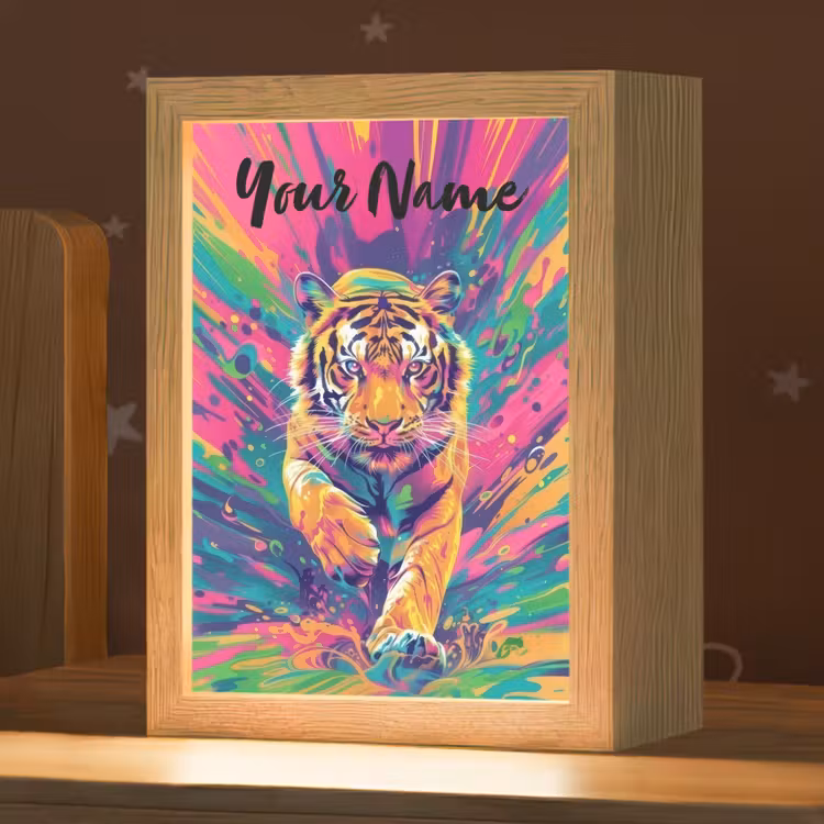 Tijger - Wilde dieren - Kleurrijk - Verflook Light Box met kabel (Kinderlampje) klein -zzz_3d_website