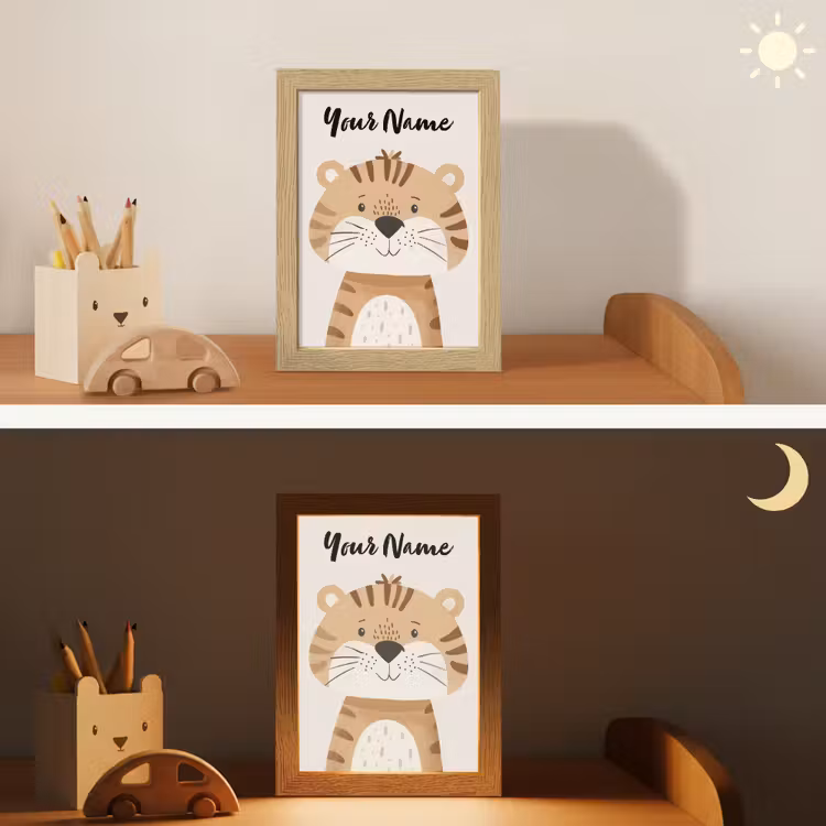 Tijger - Wilde dieren - Pastel Light Box met kabel (Kinderlampje) klein -sfeer3_kind