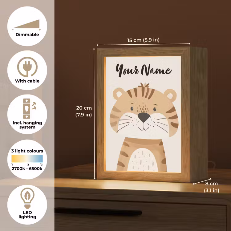 Tijger - Wilde dieren - Pastel Light Box met kabel (Kinderlampje) klein -USP_EN