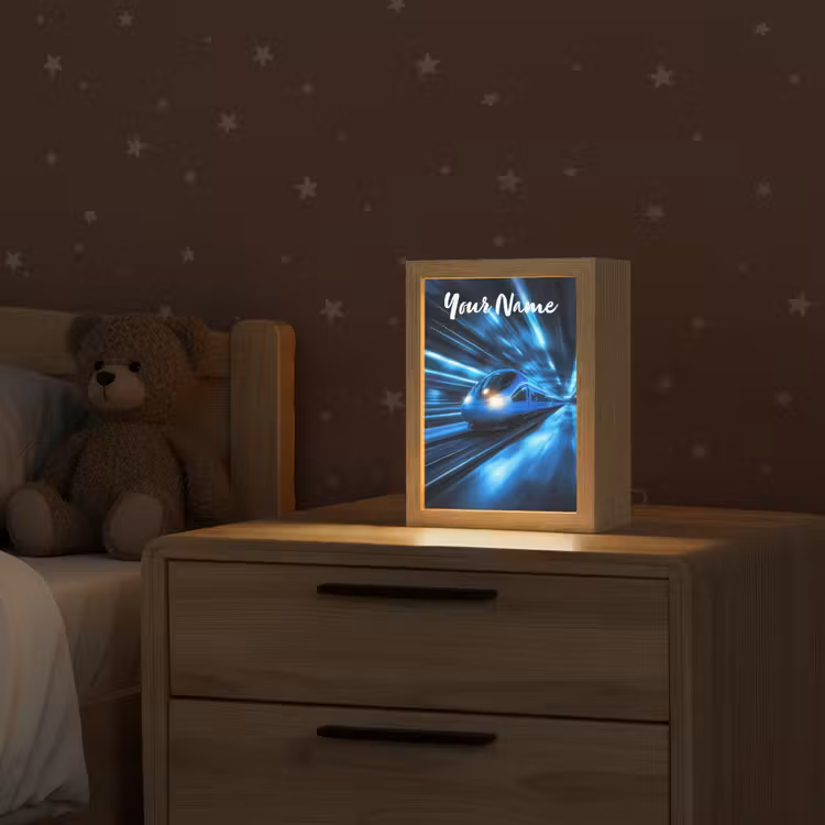 Trein - Blauw - Neon Light Box met kabel (Kinderlampje) klein -sfeer1_kind