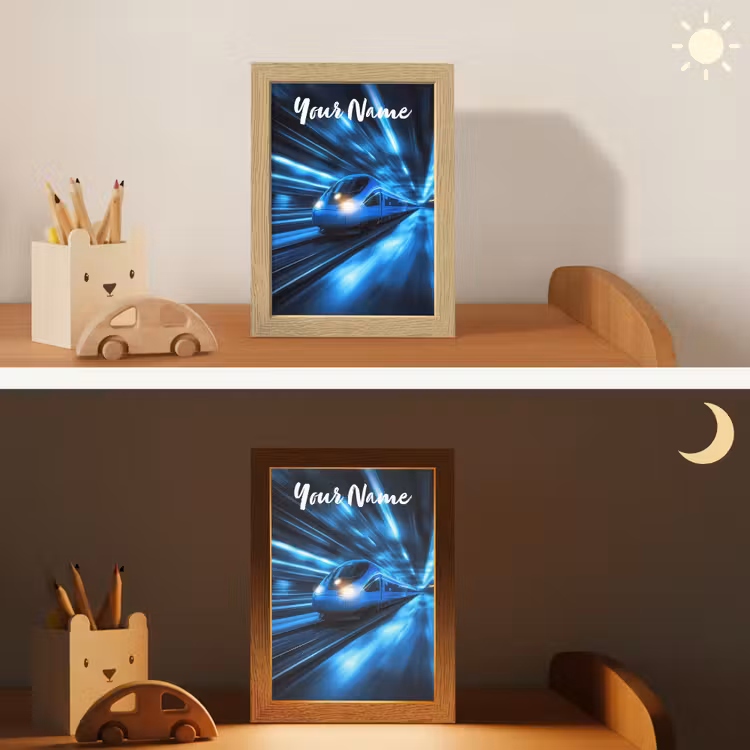 Trein - Blauw - Neon Light Box met kabel (Kinderlampje) klein -sfeer3_kind