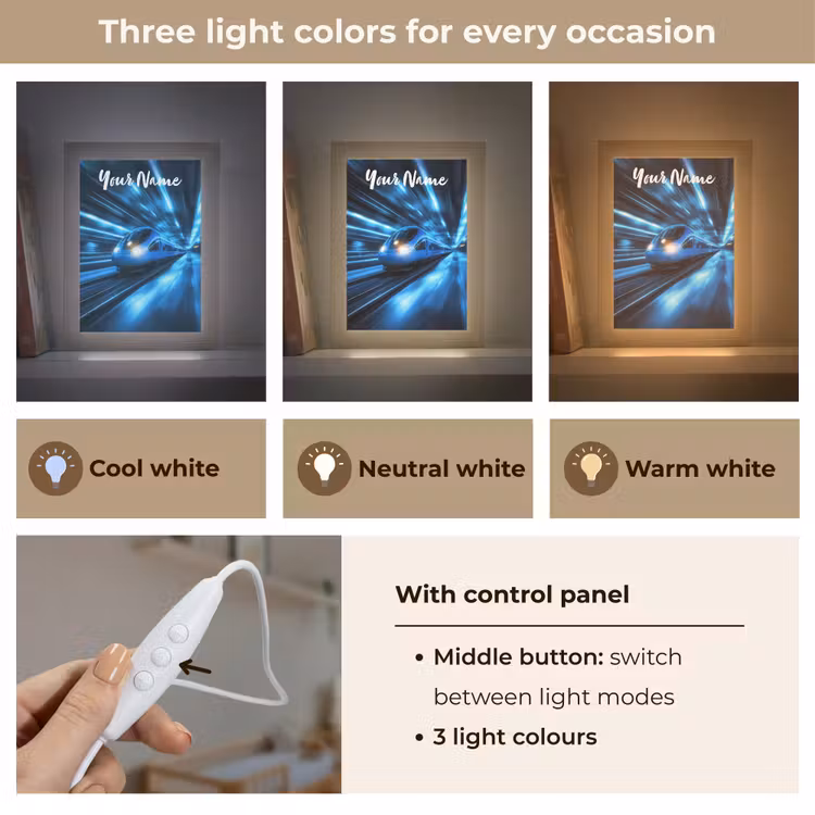 Trein - Blauw - Neon Light Box met kabel (Kinderlampje) klein -USP_lichtkleurEN