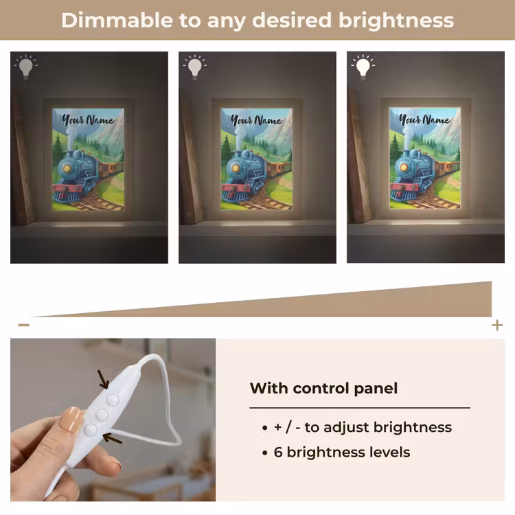 Trein - Bloemen - Kinderen - Natuur Light Box met kabel (Kinderlampje) klein -USP_dimbaarEN