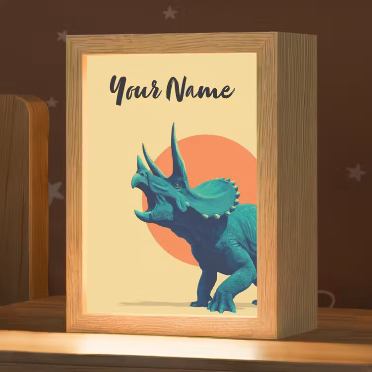 Triceratops - Hoorns - Cirkel - Oranje Light Box met kabel (Kinderlampje) klein -zzz_3d_website
