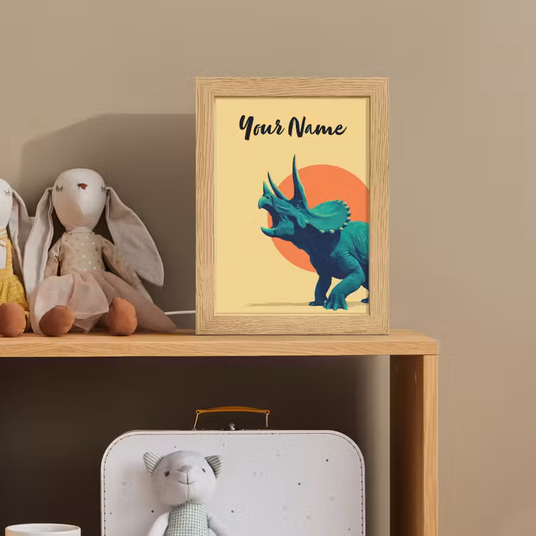 Triceratops - Hoorns - Cirkel - Oranje Light Box met kabel (Kinderlampje) klein -sfeer2_kind