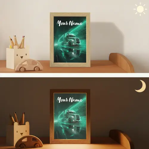 Vrachtwagen - Stad - Groen - Neon Light Box met kabel (Kinderlampje) klein -sfeer3_kind