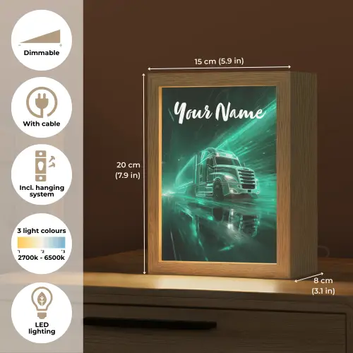 Vrachtwagen - Stad - Groen - Neon Light Box met kabel (Kinderlampje) klein -USP_EN
