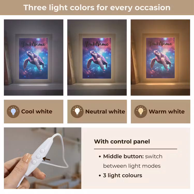 Schildpad - Dier - Galaxy - Ruimte Light Box met kabel (Kinderlampje) klein -USP_lichtkleurEN