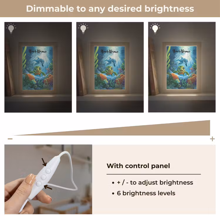 Schildpad - Dolfijn - Oceaan Light Box met kabel (Kinderlampje) klein -USP_dimbaarEN